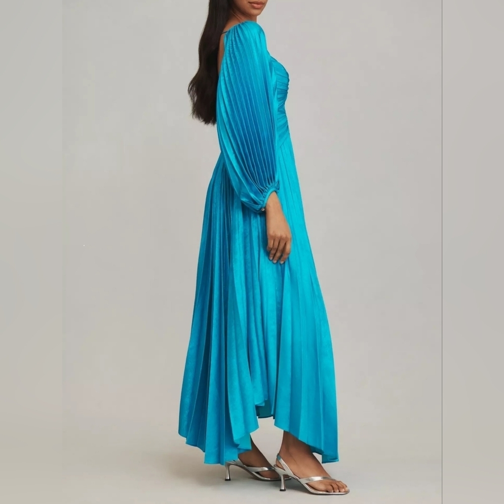 Acler Turquoise Blue Pleated Maxi Dress - Picture 2 of 15